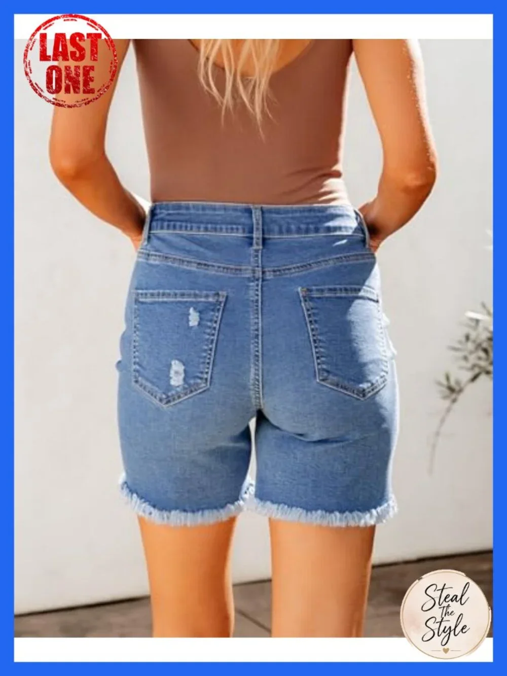 High Waisted Distressed Stretchy Denim Long Shorts Women Casual Ripped Raw Hem